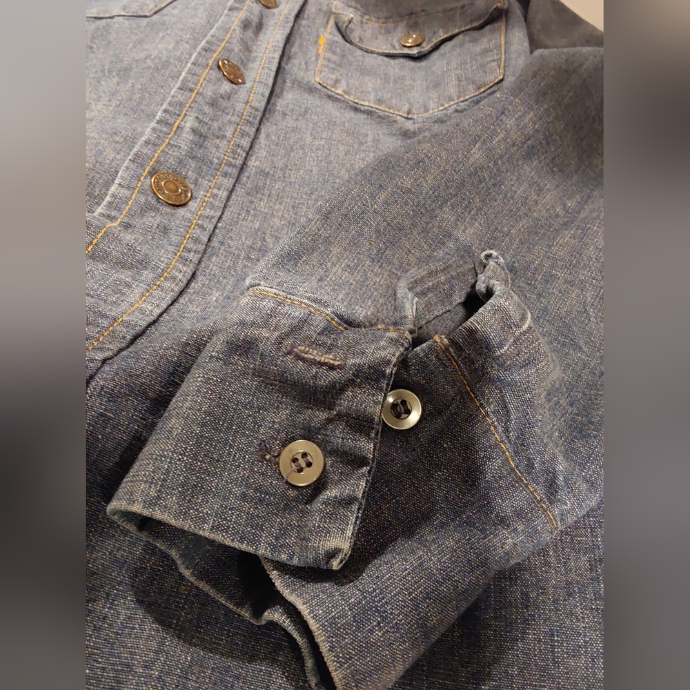 Vintage 1970s Levi’s Big E Denim Shirt Orange Tab Size M Made in USA - Picture 15 of 15